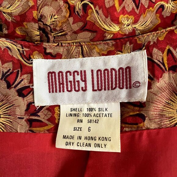 Vintage Maggy London Silk Jacket Collarless Red Intricate Chintz Pattern Size 6 - Picture 6 of 6